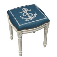 Anchor Antique White Finish Vanity Stool With Nail Heads - Navy Blue