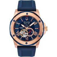 Bulova 98A227 Mens Marine Star Rose Gold and Blue Watch