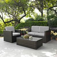 PALM HARBOR 3 PIECE OUTDOOR WICKER SEATING SET WITH GREY CUSHIONS - PALM HARBOR 3 PIECE OUTDOOR WICKER SEATING SET