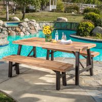 Boracay Outdoor 3-piece Picnic Dining Set by Christopher Knight Home - Teak Finish with Brushed Grey Finish