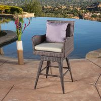 Braxton Outdoor Wicker Swivel Armed Barstool with Cushion by Christopher Knight Home - Braxton PE Swivel Armed Barstool