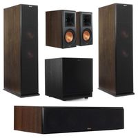 Klipsch Reference Premiere 5.1 Home Theater System with 2x RP-280FA Floorstanding, RP-504C Center Channel, 2x RP-600M Bookshelf Speakers, Walnut, SPL-100 10" 450W Subwoofer, Black