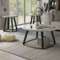 Contemporary Wood 3-Piece Coffee Table Set in White/Brushed Warm Gray