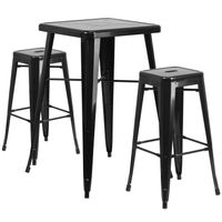 Metal Indoor/Outdoor Bar Table Set - Black - Black Finish