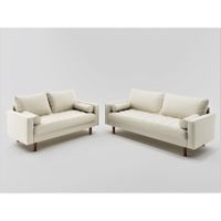 US Pride Matton Faux Leather Mid-century Modern living room set-Loveseat and Sofa - White