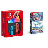 Nintendo - Switch OLED Neon (Red/Blue) + Nintendo Switch Sports BUNDLE