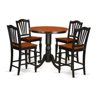 Black Solid Wood 5-piece Counter-height Dining Set - Wood Seat