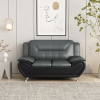 William Street 61.3" Faux Leather Pillow Top Arm Loveseat - Grey/Black