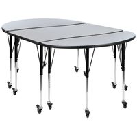 3 Mobile Piece 76" Oval Wave Collaborative Grey Adjustable Activity Table Set - Grey