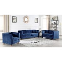 Lowery Kitts Velvet Classic Chesterfield Living Room Set - Dark Blue