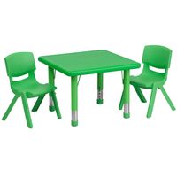 24" Square Plastic Height Adjustable Activity Table Set with 2 Chairs - Green - 2 chairs