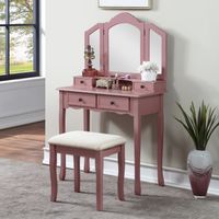 Copper Grove Ruscom Wooden Vanity Make Up Table/Stool Set - Rose Gold