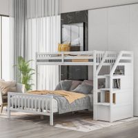Nestfair Twin over Full Loft Bed with Storage Staircase - White