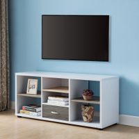 Sven Contemporary White 47-inch 6-Shelf TV Console by Furniture of America - White/Dark Taupe