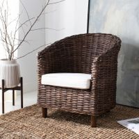 SAFAVIEH Omni Rattan Barrel Chair with Cushion - 29.1" x 27.2" x 32.7" - Brown