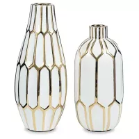 Gold Finish/White Mohsen Vase Set (2/CN)