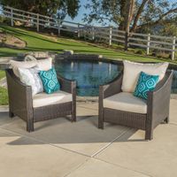 Antibes Outdoor Wicker Club Chair with Cushions (Set of 2) by Christopher Knight Home - Grey with Silver