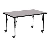 Mobile 30''W x 48''L Thermal Laminate Activity Table - Adjustable Short Legs - Gray
