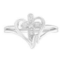 10k White Gold Cross 1/25ct TDW Diamond Ring (H-I, I1-I2) Choice of size