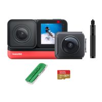 Insta360 ONE R Twin Edition Dual Lens 360 + 4K Wide-angle Mods, Waterproof Sports and Action Camera Bundle with Invisible Selfie Stick, 32GB microSD Card, Card Reader