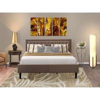 2 Pieces Bedroom Set - 1 Bed Brown Linen Fabric and Button Tufted Headboard - 1 Nightstand (Bed Size Options) - KD18K-1HI07
