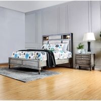 Laum Transitional Grey Wood 2-piece Panel Bedroom Set with Light by Furniture of America - California King