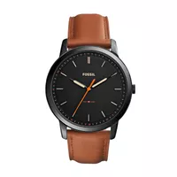 Fossil - Mens Minimalist Light Brown Leather Strap Watch Black Dial