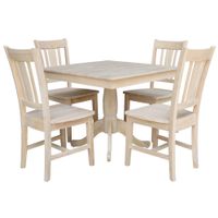 36" x 36" Square Top Pedestal Table  With 4 Chairs - 5 Piece Set - Unfinished