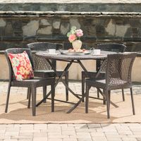 Rai Outdoor 5-Piece Round Foldable Wicker Dining Set with Umbrella Hole by Christopher Knight Home - Brown - 5-Piece Sets