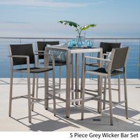 Cape Coral Outdoor 5-piece Aluminum Square Bar Set by Christopher Knight Home - 5 Piece Grey Wicker Bar Set