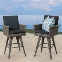 Puerta Outdoor Wicker Barstool with Cushions (Set of 2) by Christopher Knight Home - Multi Grey
