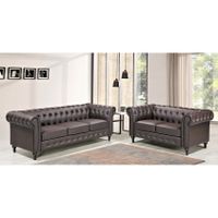 Brooks Classic Chesterfield 2-Piece Living Room Set-Loveseat & Sofa - Brown