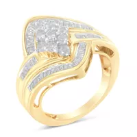 10K Yellow Gold 1ct TDW Diamond Bypass Cluster Ring (I-J, I2-I3) Choice of size
