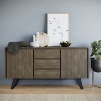 WYNDENHALL Mitchell SOLID ACACIA WOOD and Metal 60 inch Wide Rectangle Modern Industrial Sideboard Buffet - 60'' x 17'' x 30 - Distressed Grey