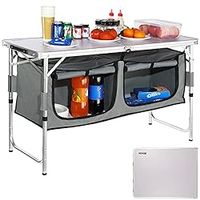 VEVOR Camping Kitchen Table, Aluminum Portable Folding Camp Cooking Station with Storage Organizer & Carrying Bag, 3 Adjustable Height, Quick Installation for Picnic BBQ Beach Traveling