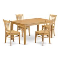 East West Furniture Traditional Solid Rubberwood 5-Piece Dining Set with a Table and 4 Chairs- Oak Finish - CAGR5-OAK-W