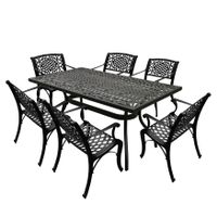 Modern Ornate Outdoor Mesh Aluminum 68-in Rectangular Patio Dining Set with Six Chairs - N/A - Black