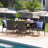 Neva Outdoor 7-Piece Rectangle Foldable Wicker Dining Set with Umbrella Hole by Christopher Knight Home - Multibrown