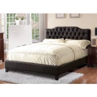 Luxurious Wooden Queen Bed With PU Tufted Head Board, Black