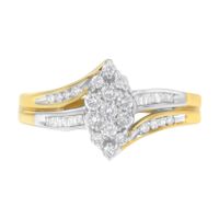 10K Yellow and White Gold 1/2 Cttw Diamond Marquise Shaped Cluster Split Shank Ring (H-I Color, SI2-I1 Clarity) - Size 8