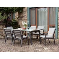 Lais Transitional Beige Aluminum 7-piece Patio Dining Set by Furniture of America - White/Beige/Grey