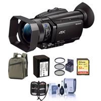 Sony FDR-AX700 4K Handycam Camcorder with 1" Sensor - Bundle With 32GB SDHC U3 Card, Back Pack, Spare Battery, 62mm Filter Kit, Cleaning Kit, Memory Wallet