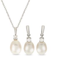 PearLustre by Imperial Sterling Silver Freshwater Pearl and White Topaz Pendant and Earring Set