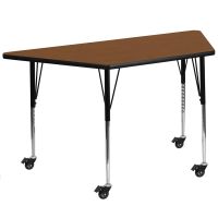 22.37-30.5-Inch Height-adjustable Laminate Mobile Trapezoid Activity Table - Oak