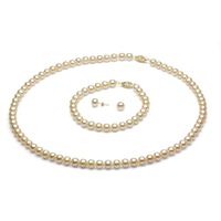 DaVonna 14k Gold 6-7 mm White Freshwater Pearl Necklace Bracelet and Earring Set