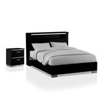 Lofa Contemporary Black Wood Storage Panel Bedroom Set with LED by Furniture of America - California King - 2 Piece