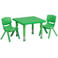 24-inch Height-adjustable Plastic/ Steel Pre-school Activity Table Set - Green - 2 Chairs