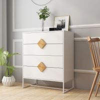 Nestfair White Wood Square Shape Handle 4-Drawer Dresser - White