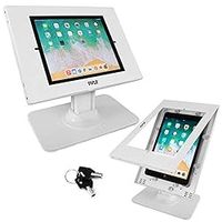 Pyle Anti Theft Tablet Security Stand - Table Mount Desktop Ipad Kiosk Stand w/Lock and Key Mechanism, 90 Rotate 75 Tilt - iPad, iPad Air, iPad Pro, Samsung Galaxy Tab A (2023) PSPADLK18, White