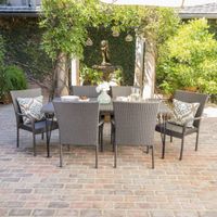 Nash Outdoor 7-Piece Rectangle Wicker Dining Set by Christopher Knight Home - Grey - 7-Piece Sets